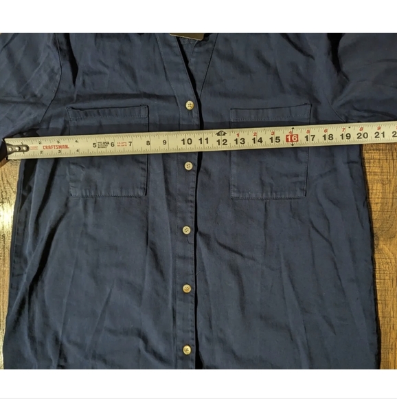 NEW Zilcremo Womens Navy SHIRT DRESS Lrg Solid Blue Collared Button Long Sleeve - Picture 7 of 15
